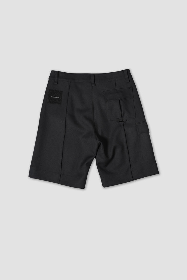 Merino Piston Pleated Patch Cargo Short - Black